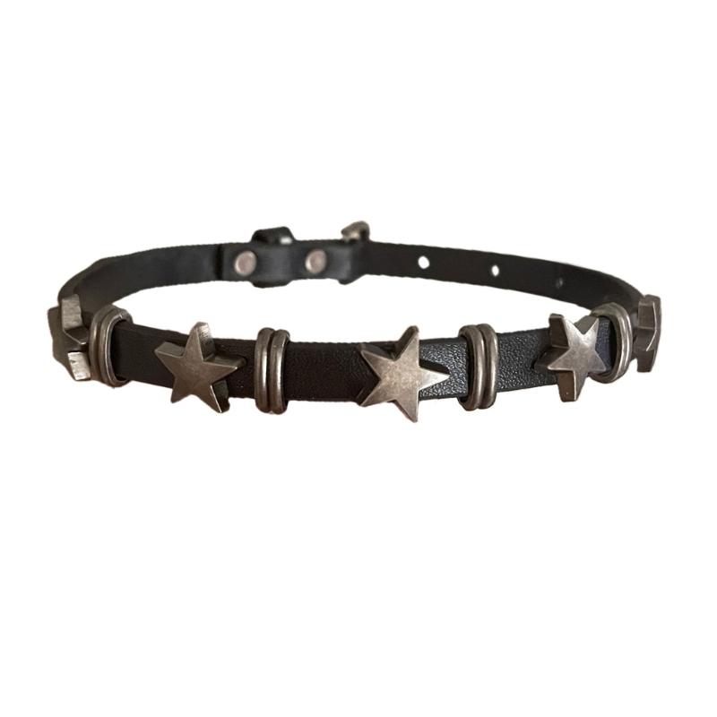 

2024 Punk Star Charm Collar for Women Men Gothic Hexagrams PU Choker Necklace Neck Strap Trend Jewelry Clavicle Chain 1