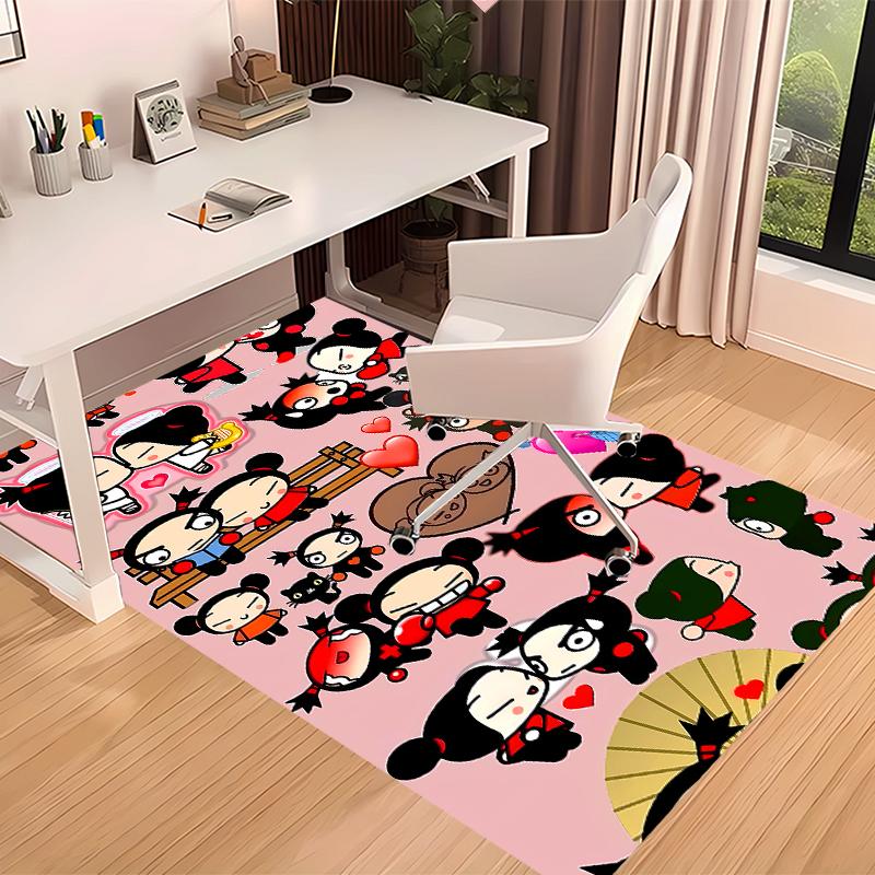 1pc Pucca3 Print Area Rug - Soft, Washable Non-Slip Indoor Mat for Office Chairs, Living Room, Home Office Decorative Rug