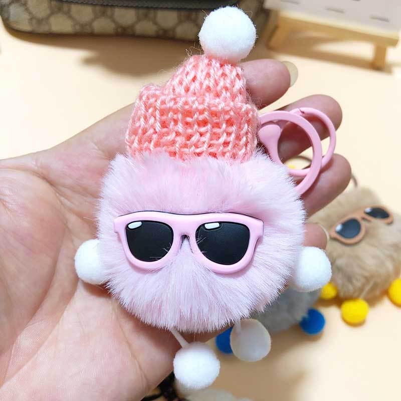 Mignon Cartoon Loutre Lapin Fourrure Lunettes Pendentif Porte-clés Ornement