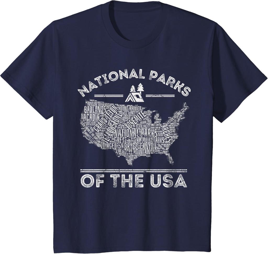 National Parks Map Hiking Travel Camping Outdoors Retro USA Men T Shirt