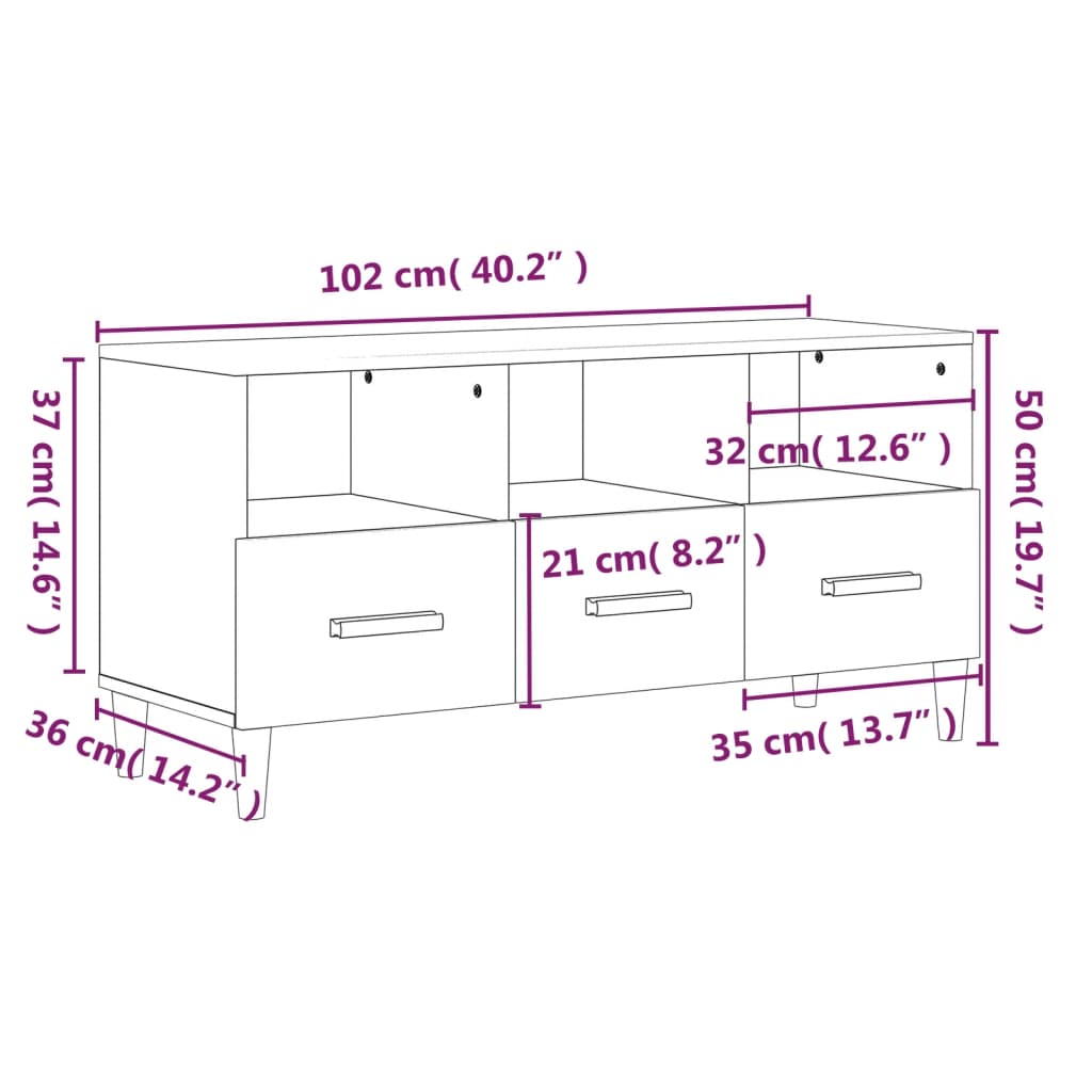 TV Cabinet Smoked Oak 102 x 36 x 50 cm Wood Based Panel
