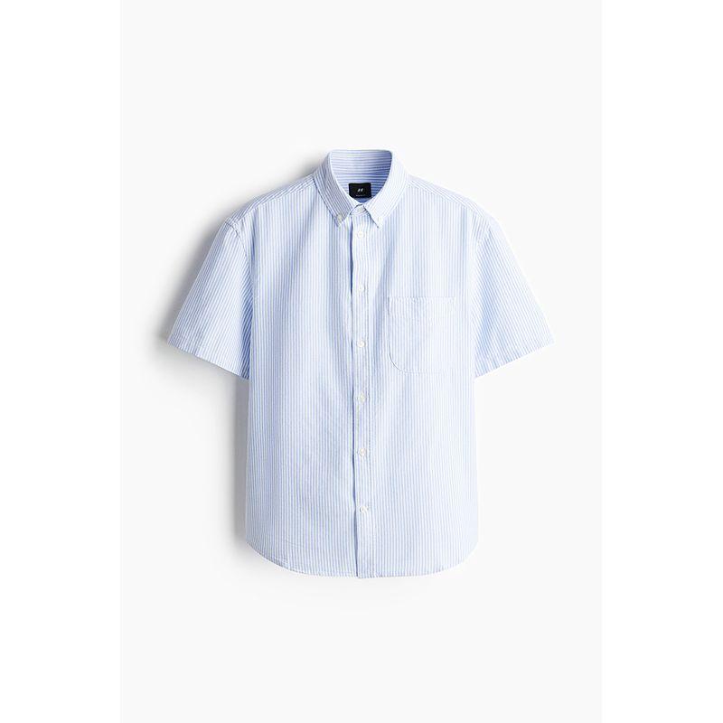 

Мужская рубашка HM 2025 Осень Новое поступление Свободная Деловая Повседневная С коротким рукавом Оксфордская рубашка Топы 1257564 Light blue/Stripes 165/84