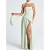 Dames Bandeau Top Effen Kleur Jurk met Split Modieus en Sexy Halter Hoge Split Lange Jurk Nieuw