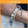 Pearl Cross Multilayer Stackable Bracelet For Men And Women With Alloy And Electroplating In Punk Style