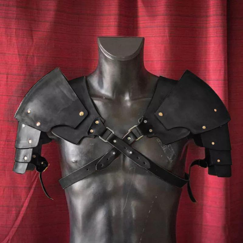 Vintage Viking Knight Ramenní zbroj Středověké severské Cosplay Náležité díly Kostýmové rekvizity