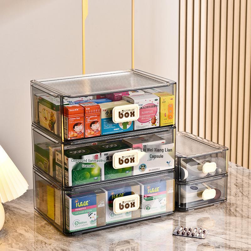 Transparent Dustproof Stackable Medicine Storage Box - Multi-functional Large Drawer-Type for Household Use