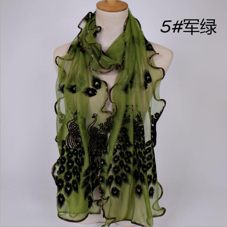 Women Chiffon Neck Scarf Flower Peacock Embroidered Lace Scarf Femmes Silk Long Soft Elegant Shawl New Spring Muffler Scarves