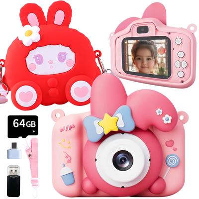 Popoma Rabbit Kinderkamera Spielzeug mit 64GB Speicher und Tasche, 48MP 1080P HD, Japanische Bedienungsanleitung, Spielfunktion, Weihnachtsgeschenk für Mädchen, Rosa