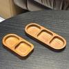 Acacia Wood 3-Compartment Condiment Dish, Snack & Sauce Plate for Hot Pot or BBQ.