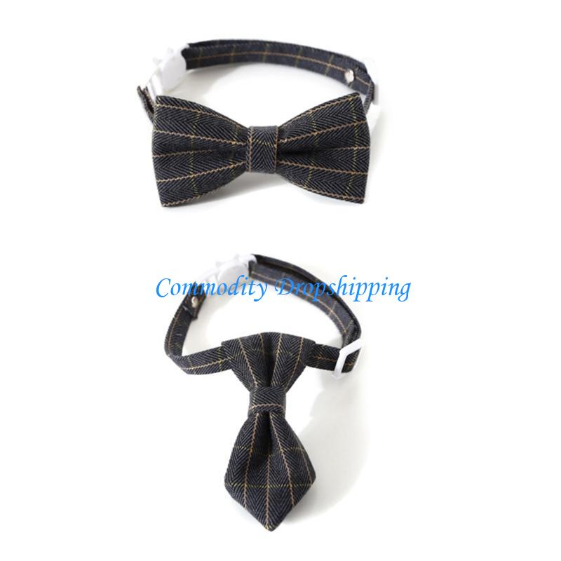 Y5JC Christmas Bowtie Collar Kitten Plaids Collar Holiday Party Neck Collar 2PCS