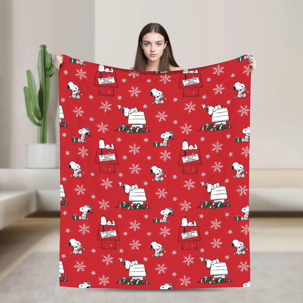 Snoopy Santa Merry Christmas Blankets Fleece Summer Multi-function Lightweight Thin Throw Blankets for Home Office Bedspread