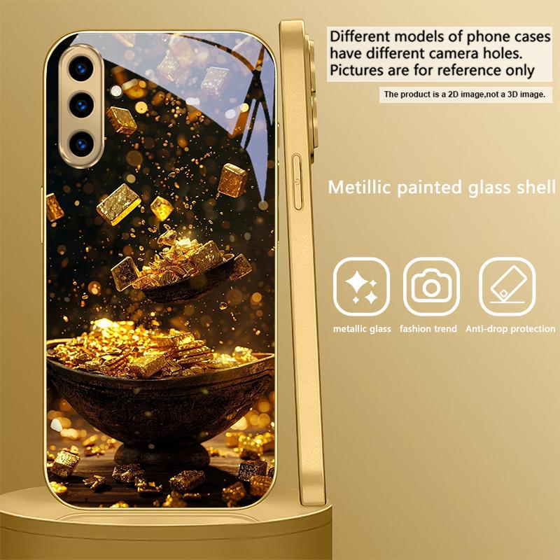 Large fragments of gold For Samsung A36 A35 A34 A33 A32 A31 A26 A25 A23 A22 A21s A73 A72 A71 A42 A56 13 Golden glass phone case