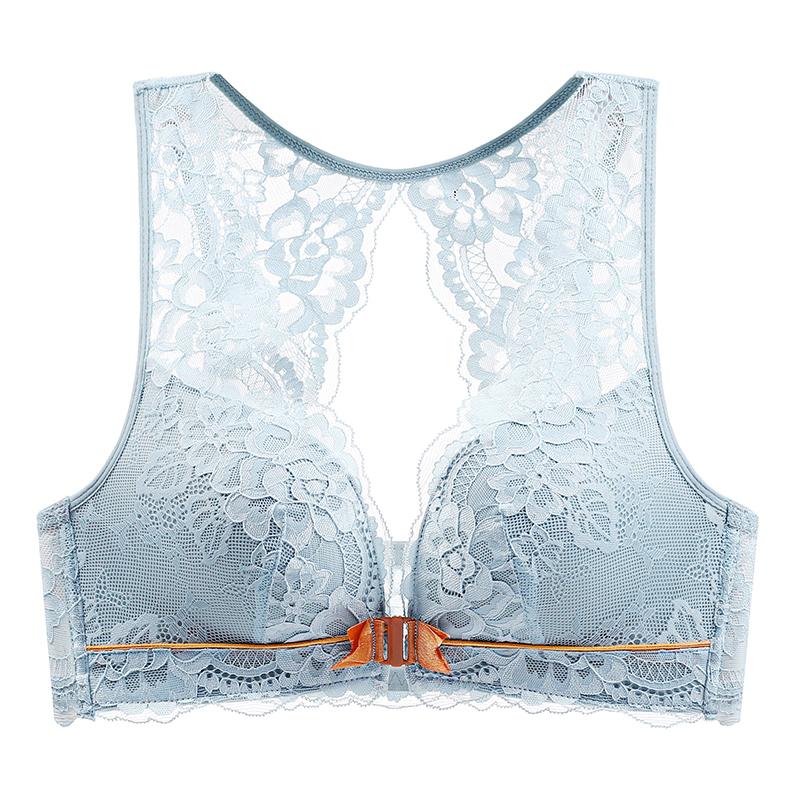 

Female Summer Thin Style Lace Beauty Back Front Buckle Small Chest Gathers Gathers The Pair Breast To Prevent Droopy Underwear 34/75ABC серый/синий