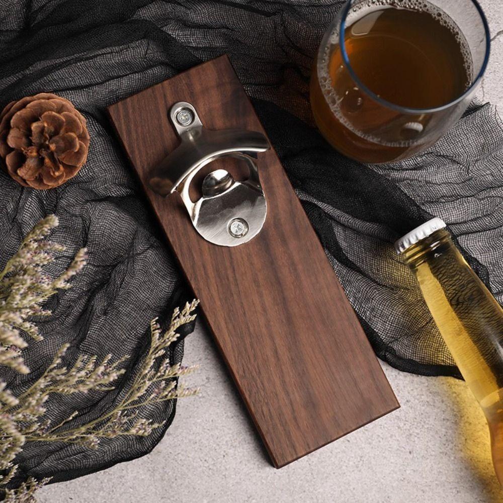 Wooden Magnetic Bottle Opener Rustic Style Rectangular Wall Mounted Bottle Opener Vintage Fridge Magnet Bottle Opener Party