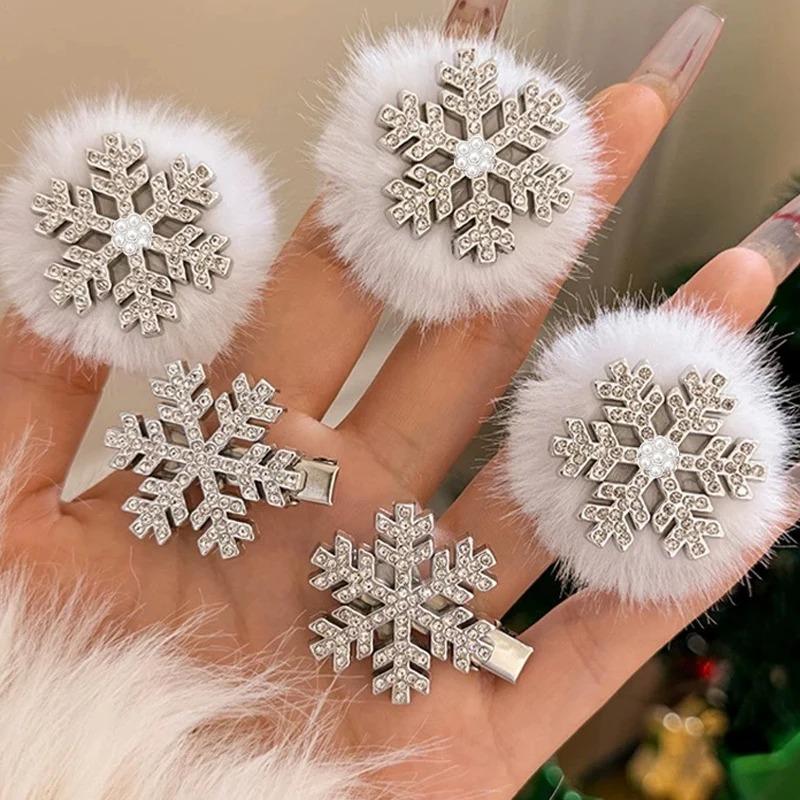 Plush Snowflake Hair Clips Korean High-end Side Hairclips Christmas Atmosphere Accessories Fried Dough Twists Braid Hair Clip