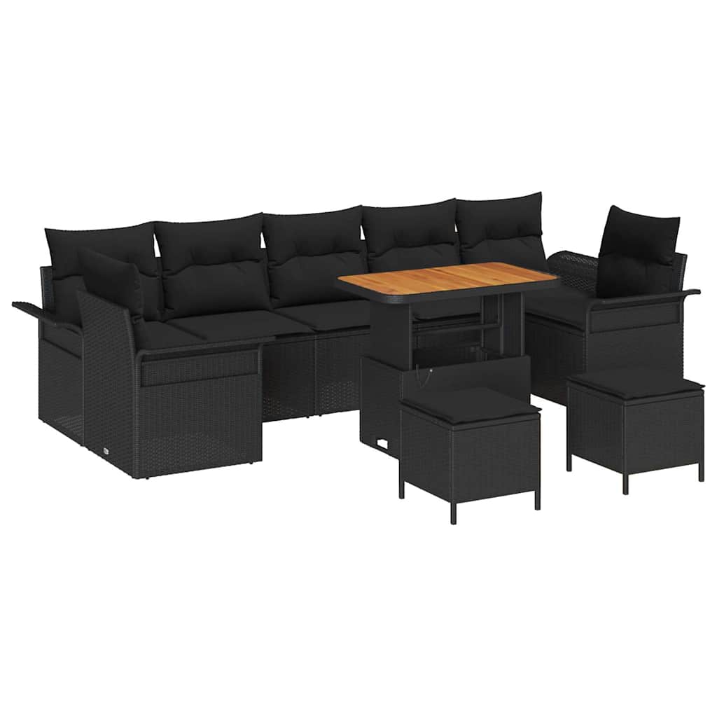 Garden Sofa Set with Cushions 10 pcs Black Poly Rattan