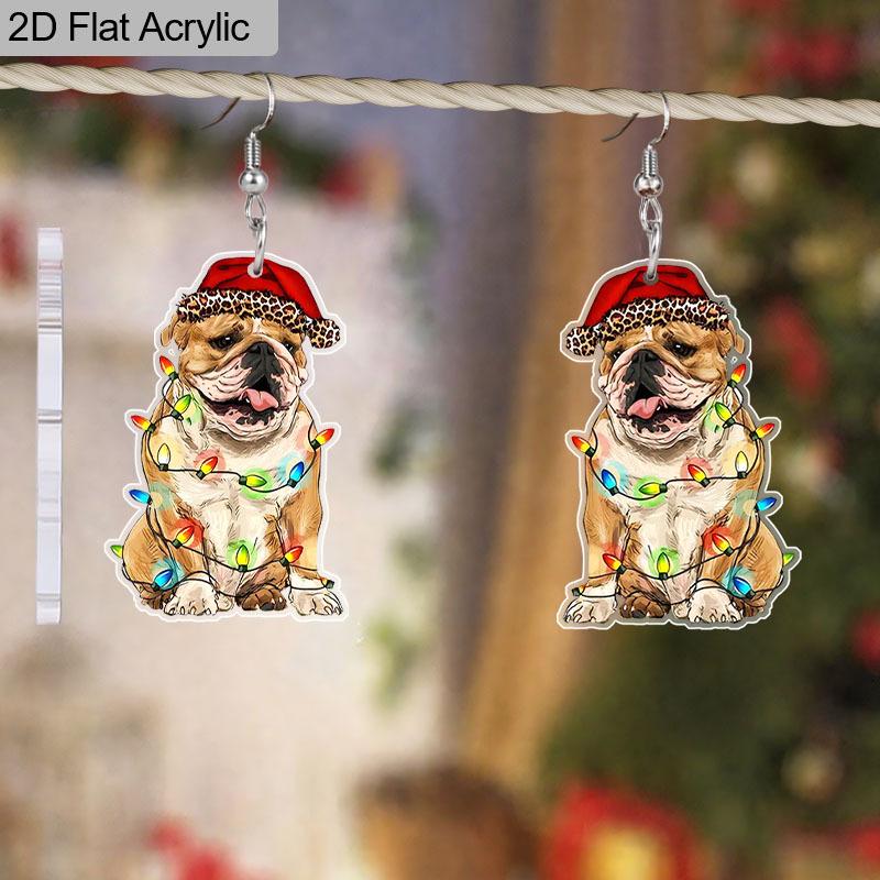 2D Flat Acrylic Cute Christmas Dog Dangle Earrings, A Festive Gift for Women, Festive Party Decoration Jewelry Gift.
