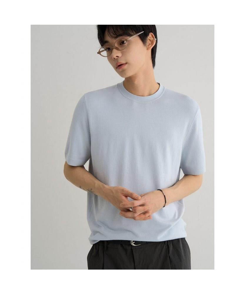 8SECONDS Basic Formal Round Short Sleeve Knit Sky Blue