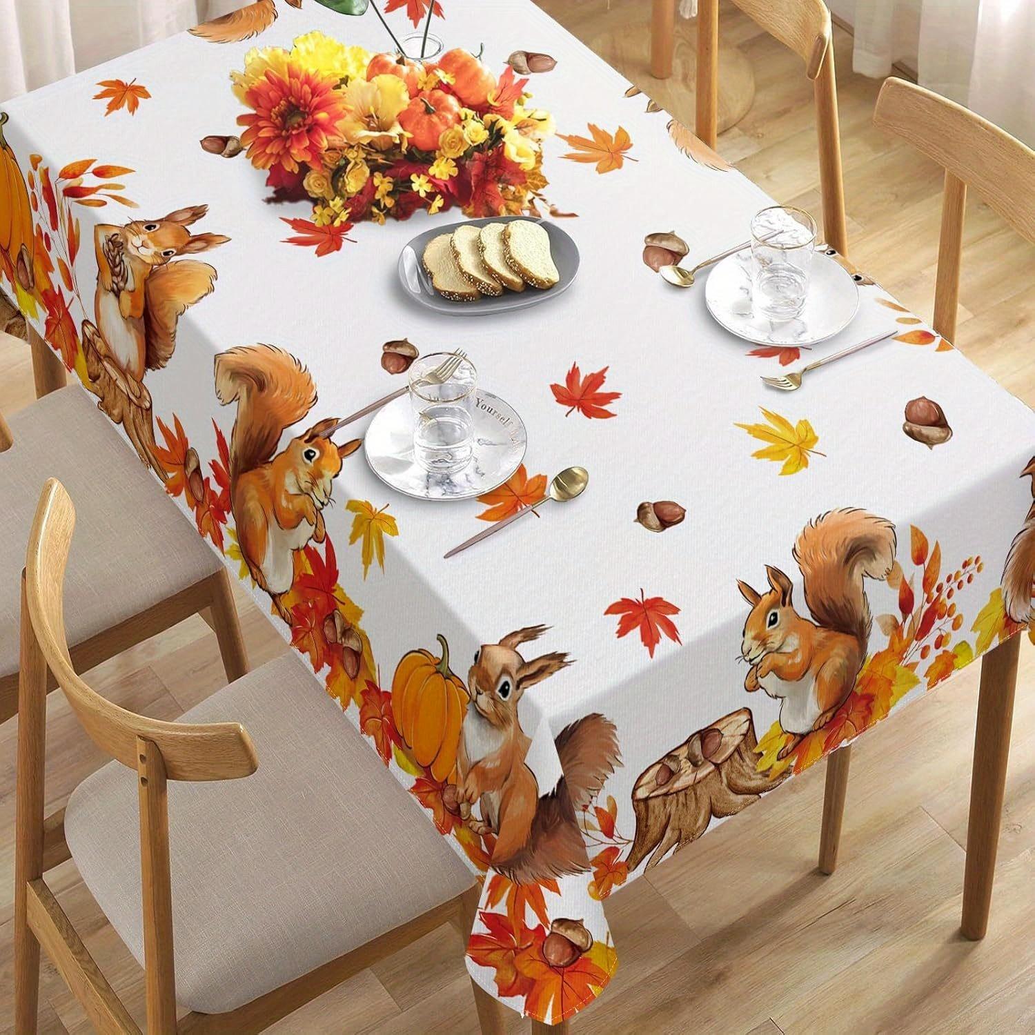 

Fall Squirrel Maple Leaves Rectangle Tablecloths For Table Decor Fall Thanksgiving Theme Waterproof Table Cloth Wedding Decor 50x50cm napkin