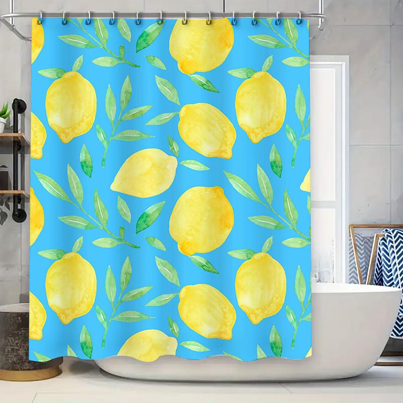 

Retro Lemon Print Shower Curtain Blue Green Leaves Waterproof Home Decor Bath Accessories 180X180Cm W60H190(CM)-1 Pcs