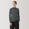 MUJI Brushed Milled Knit Black Size BB2QDA4A Women's High-Neck Long-Sleeve T-Shirt, Striped, L,