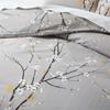 Light Grey Floral Duvet Cover Queen King, Microfiber Flower Plum Blossom Print Bedding Set Reversible Botanical Comforter Cover