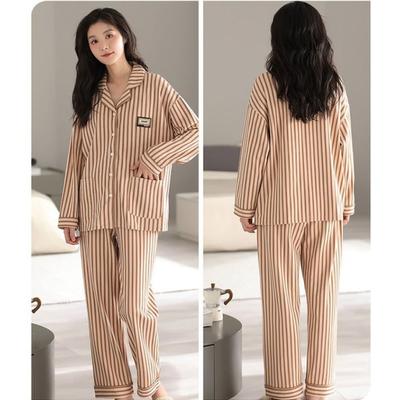 New Cotton Pajamas for Women, Spring and Autumn Long-sleeved Pajamas, Cardigans, Loose Outerwear Suits, Home Clothes Suits