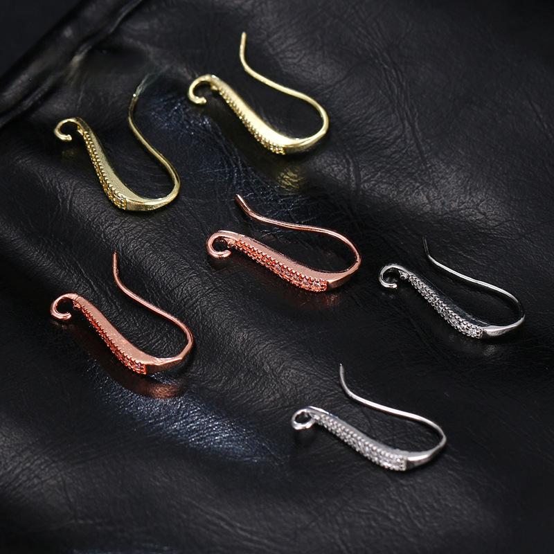 18K Gold-Plated Copper U-Shaped Ear Hooks with Zircon for DIY Earrings, Available In Three Colors