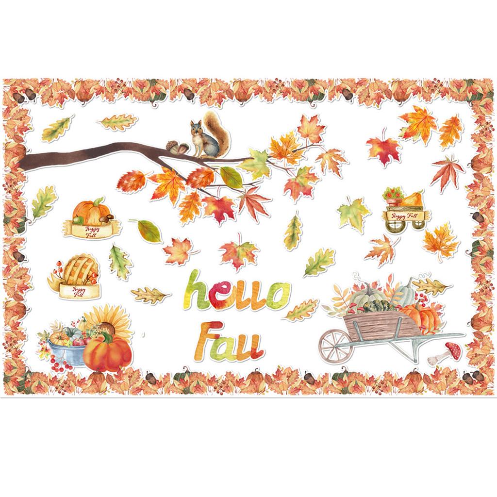 Leaf Watercolor Maple Party Wall Stickers Set For Fall Thanksgiving Home Decor