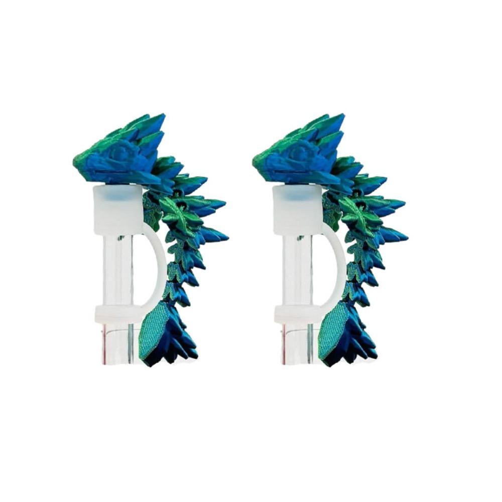 2Pcs Laser Gradient Color Dragon Straw Cover Silicone Straw Plug Straw Topper  Boys Gift