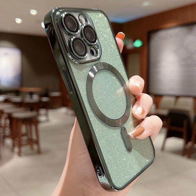 Použitelné pro pouzdro na mobilní telefon IPhone16E Galvanické pokovování Magnetické sání Apple 15promax Třpytivý prášek 14P s fólií na objektiv 13 Plné balení