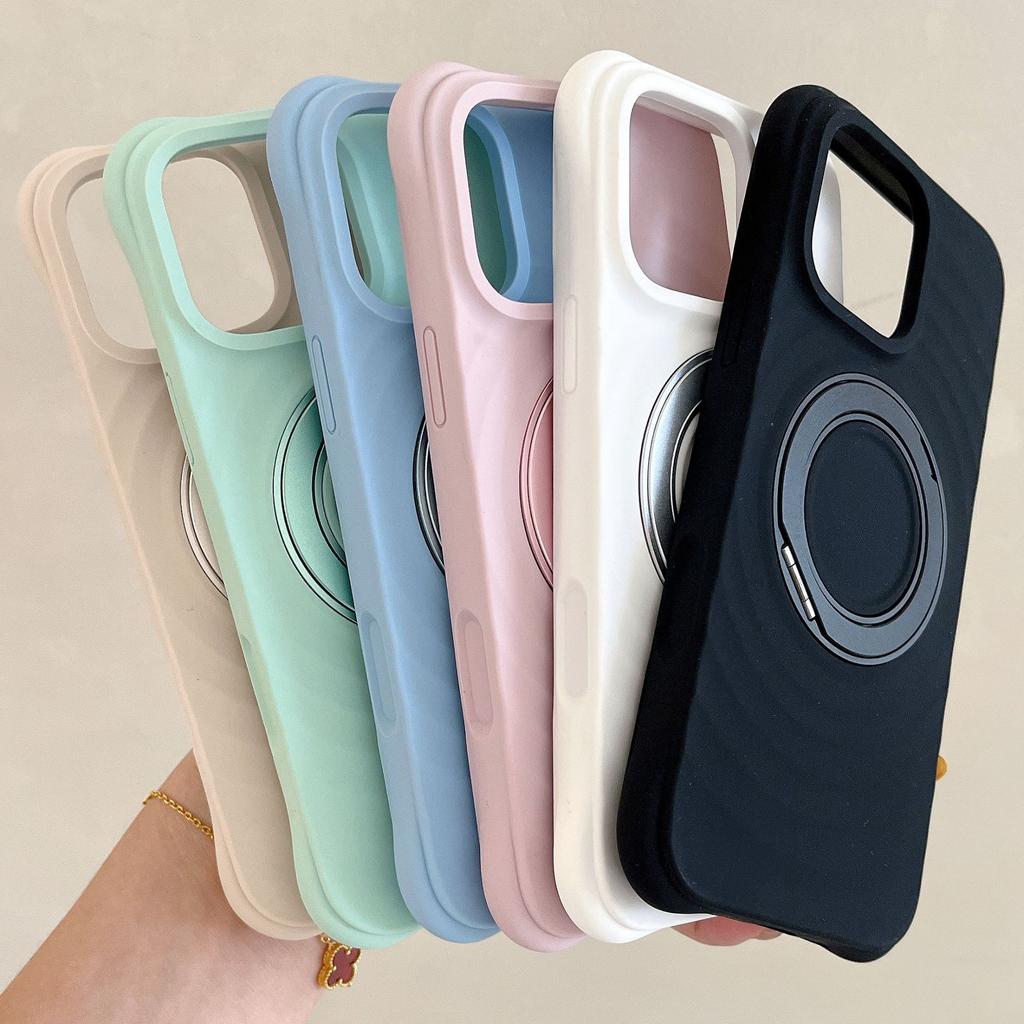Applicable to iPhone17ProMax liquid silicone ripple mobile phone case 360 rotating bracket integrated touch all-inclusive