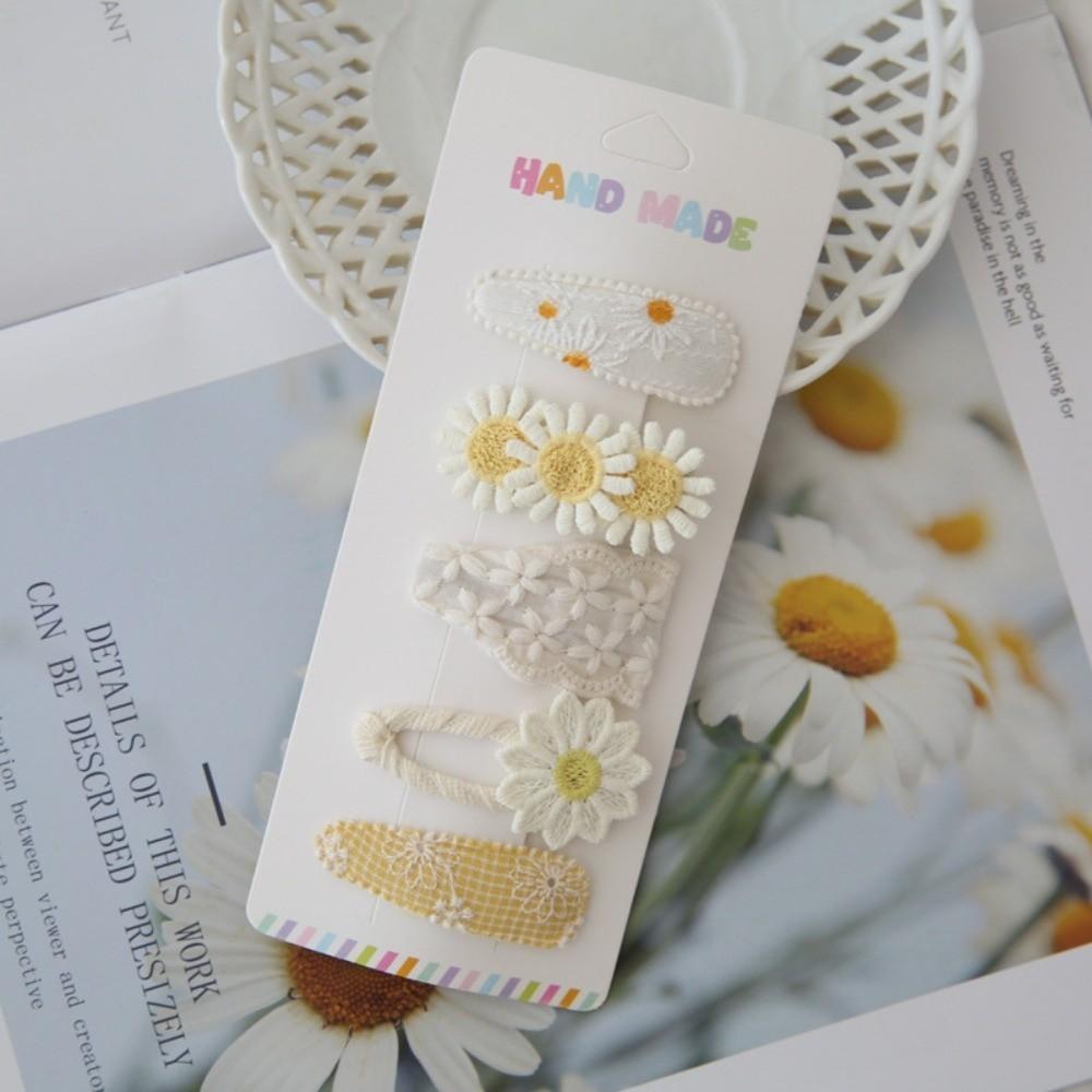 5PCS Cute Girls BB Clips Cotton Sweet Flower Hairpins Embroidered Bangs Hairclips  Hair Accessories