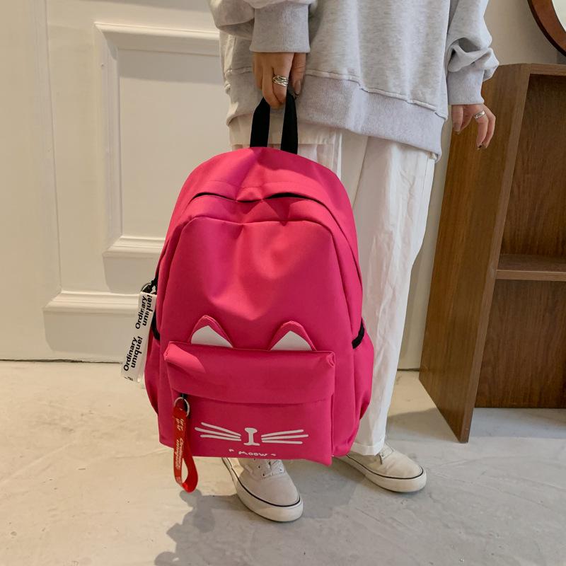 Trendy Cat Ear Canvas Backpack - Versatile School Style for Students