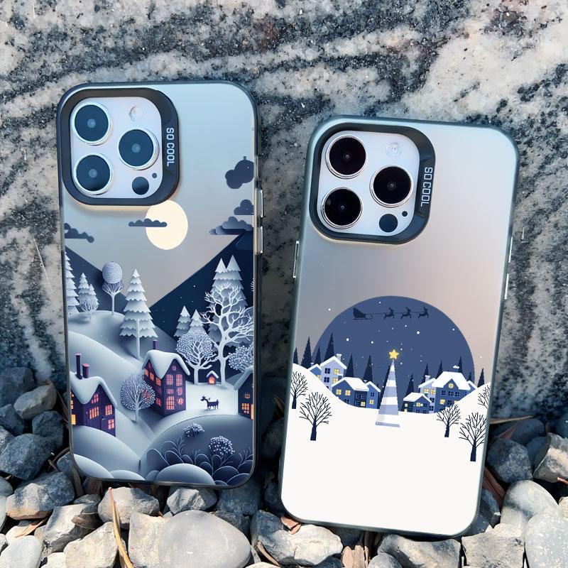 Snowy Mountain Landscape Christmas Phone Case for iPhone 14 13 12 Mini 11 Pro Max 16 15 Pro Max 14 Plus Shockproof Laser Covers