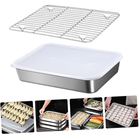 1set Stainless Steel Dumpling Freezer Box with Mesh Rack Multi-function Food Storage Container for Fridge Kitchen Organizer for Meat Fruits