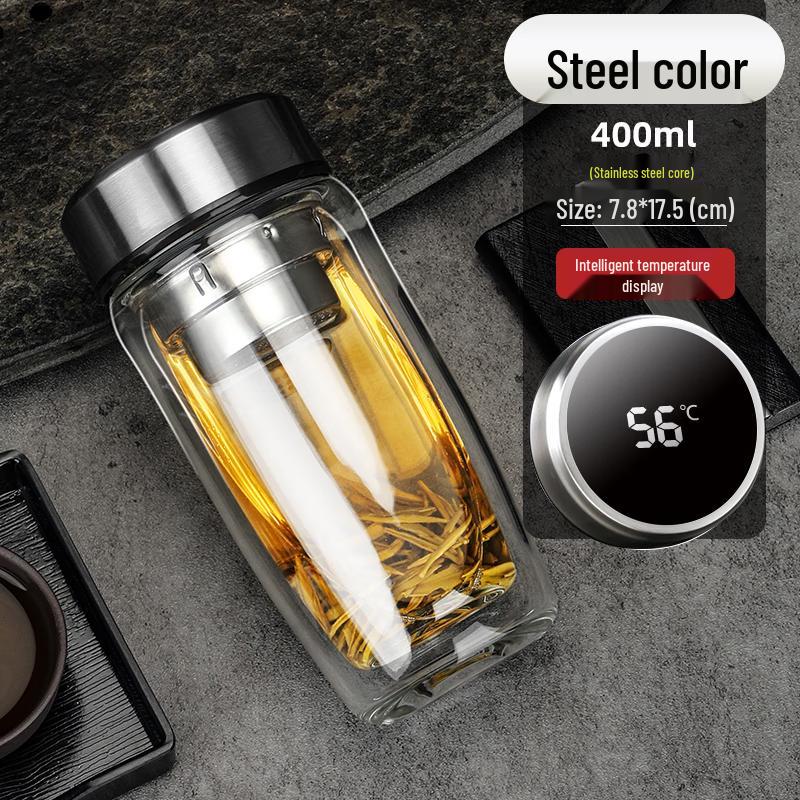 

MINGHUI MH068W Double-Layer Glass Travel Mug with LED Temp Display