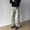 Heavy graffiti loose wide-leg jeans men's American old retro washed nostalgic micro-straight trousers