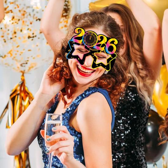 8 Pcs Happy New Year 2026 Paper Glasses New Year Party Eyewear Supplies for New Year's Eve Party Favors Photo Booth Props