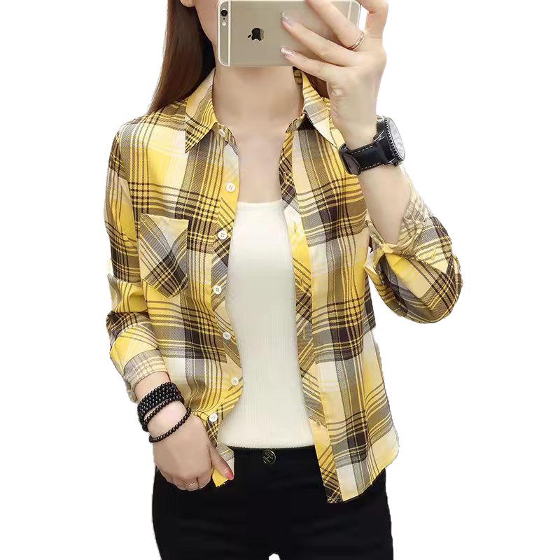 Women's Korean Style Plaid Shirt, Long Sleeve, Loose Fit, College Style Outerwear, 2025 Spring/Autumn Collection