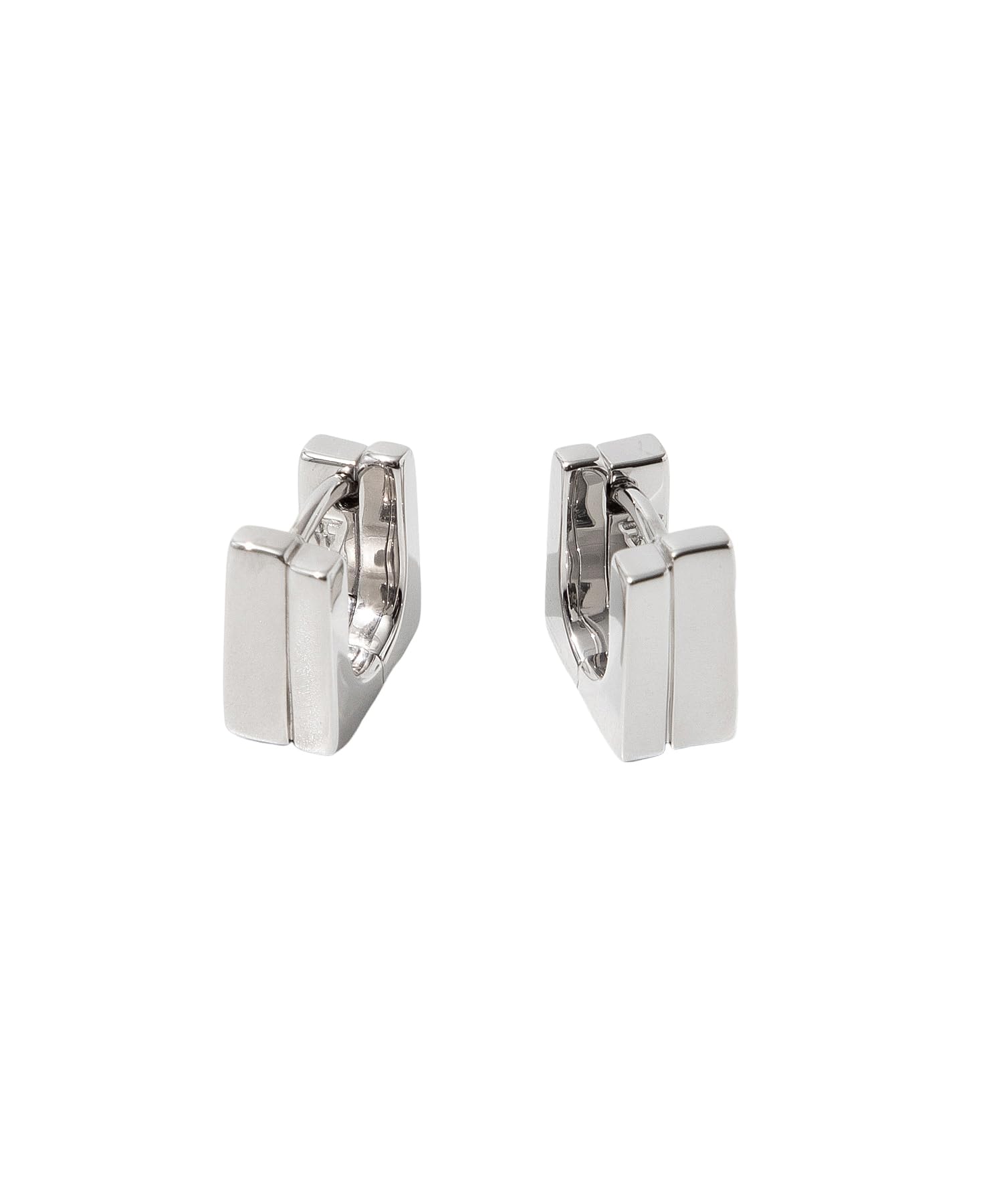 

Recycled Sterling Silver 925 White Rhodium Plated Step Huggies Hoop Earrings 101045 SILVER [Tom Wood] [Item] срібний