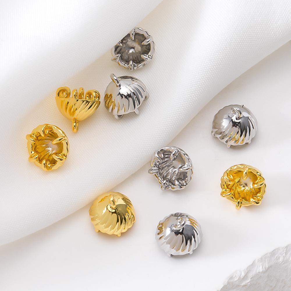 5/10Pcs 18K Gold Plated 8.8mm DIY Tassel Earrings Hair Accessories Brass Jellyfish Shape Beads Caps for Jewelry Making Supplies