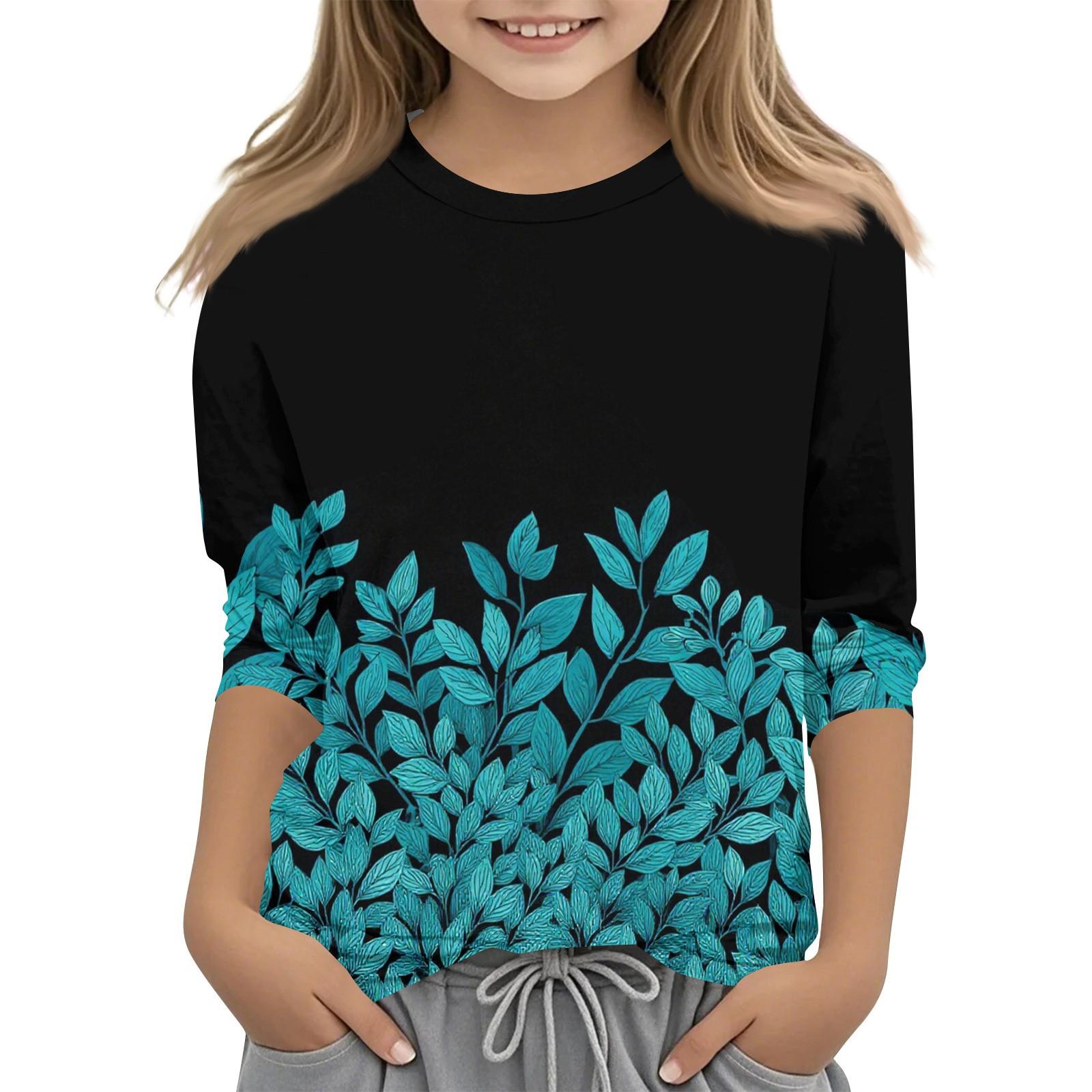 

Детская футболка с круглым вырезом и принтом, рукава 3/4, повседневная футболка 130 циан