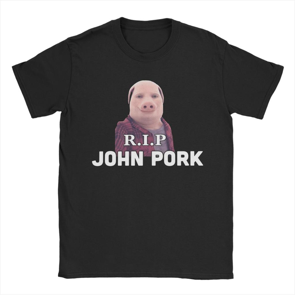 Men T-Shirts John Pork Funny Meme Casual Cotton Tees Short Sleeve T Shirt Crewneck Clothes Unique
