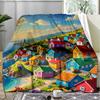Japanese Ancient Street Night Scenery Fleece Printed Flannel Blanket, Warm Soft Throw Sofa Bed Blanket