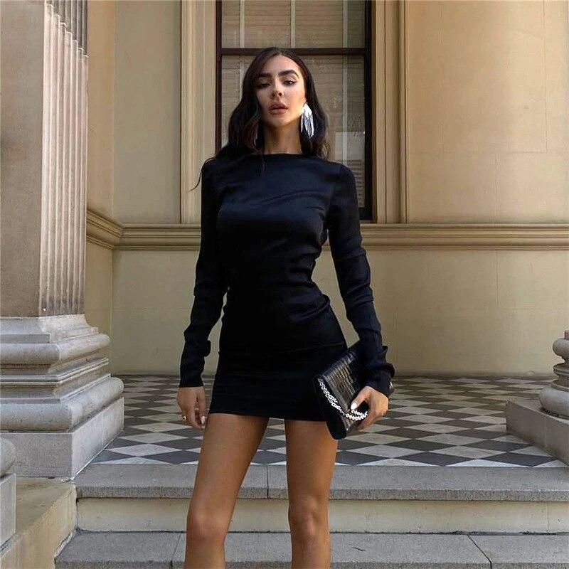 Μακρυμάνικο στράπλες γυναικείο κομψό φθινοπωρινό πλισέ φόρεμα