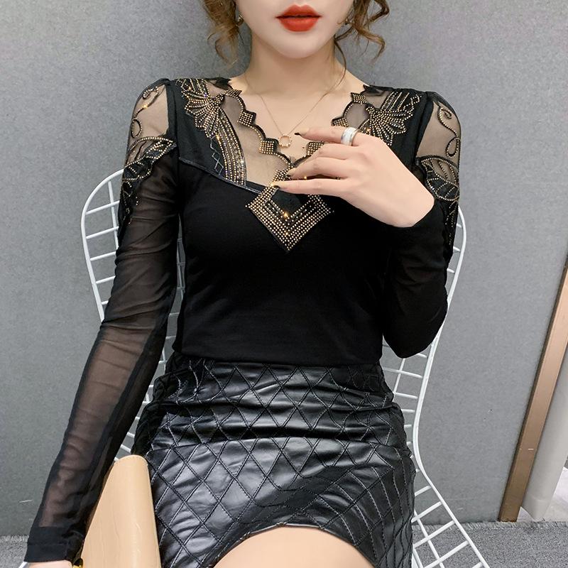 

Весенний дизайн 2023 года: Элегантный женский топ с длинными рукавами из кружева с изысканным бисером M