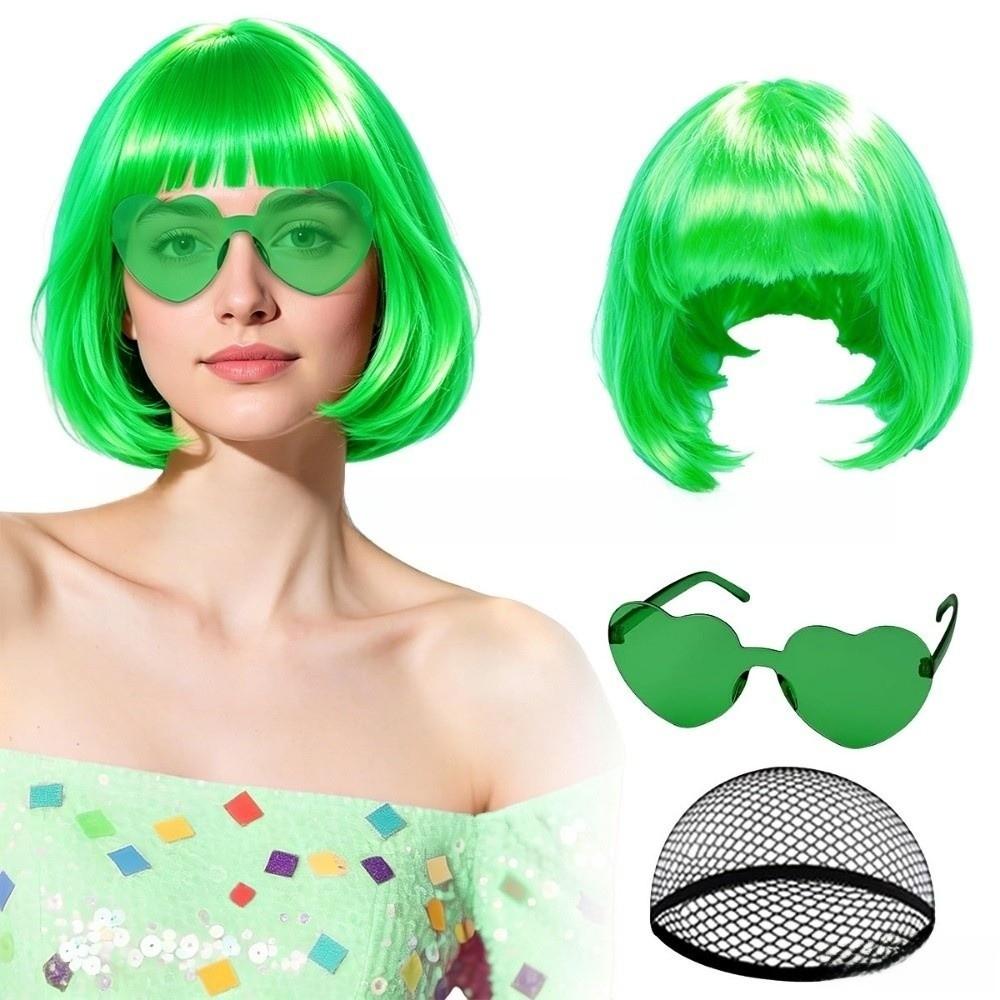 3Pcs Halloween Cosplay Wig Set Colorful Short Bangs Y2K Role-playing Short Hair Wig Halloween