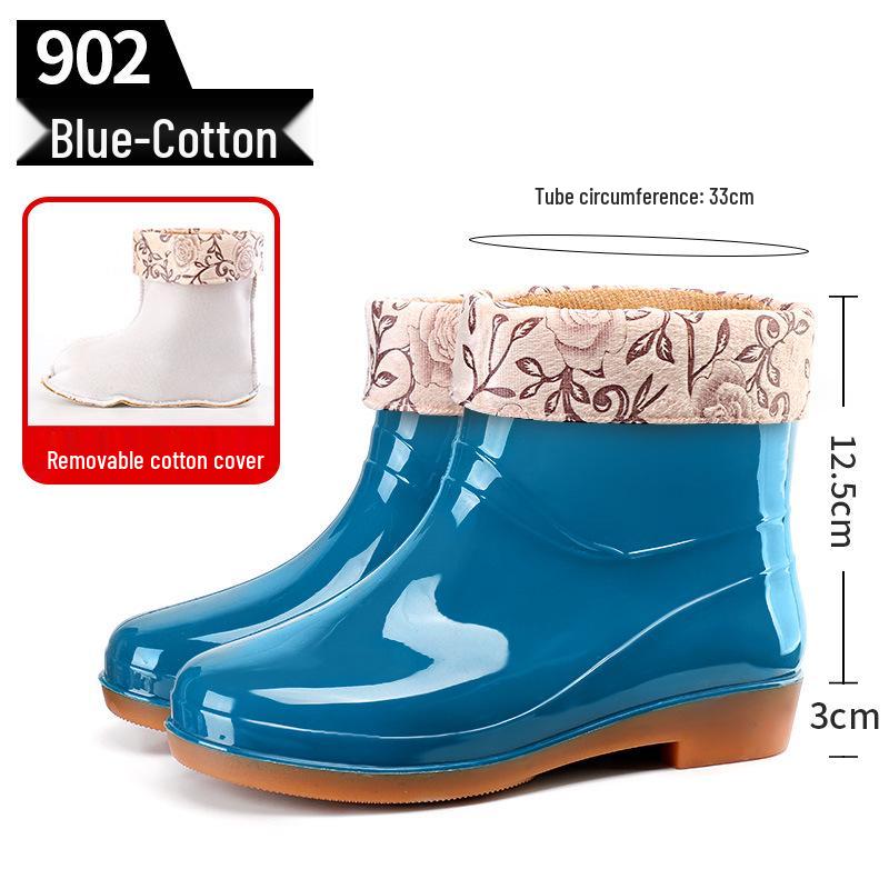 Women's Slip-On Waterproof Short Rain Boots, Non-Slip Mom Shoes for Kitchen, Home & Garden with Tendon Sole