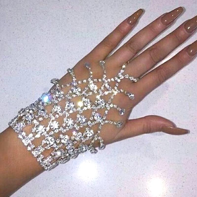Luxury Crystal Hand Bracelet for Women Glitter Rhinestones Metal Chain for Women Fashion Elegant Hand Chain Wedding